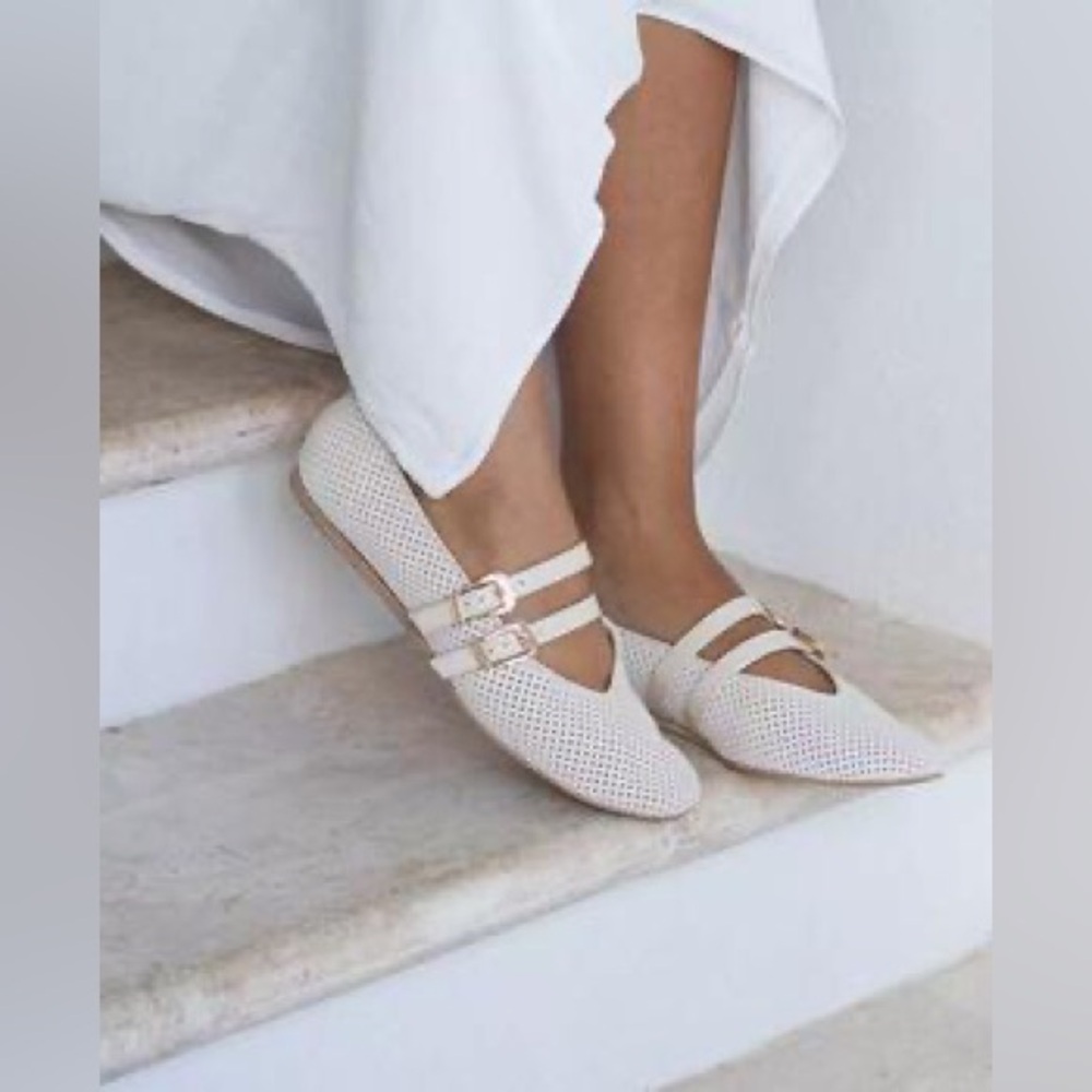 Dolce Vita Cream Perforated Double-Buckle Flats - Picture 5 of 13